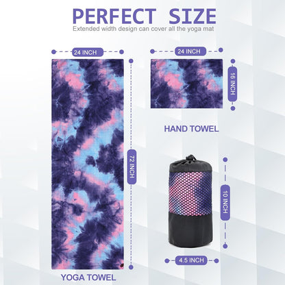 Eunzel Yoga Towel,Hot Yoga Mat Towel with Grip Dots Sweat Absorbent Non-Slip for Hot Yoga, Pilates and Workout 24" x72", Purple & Blue