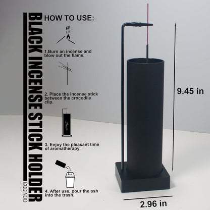 Incense Holder for Sticks,Incense Burner Holder,Modern Incense Holder for Stick with Glass Ash Catcher,Insence-Stick Holder [Anti-Ash Flying] for Yoga Spa (Upside Down Full Black)