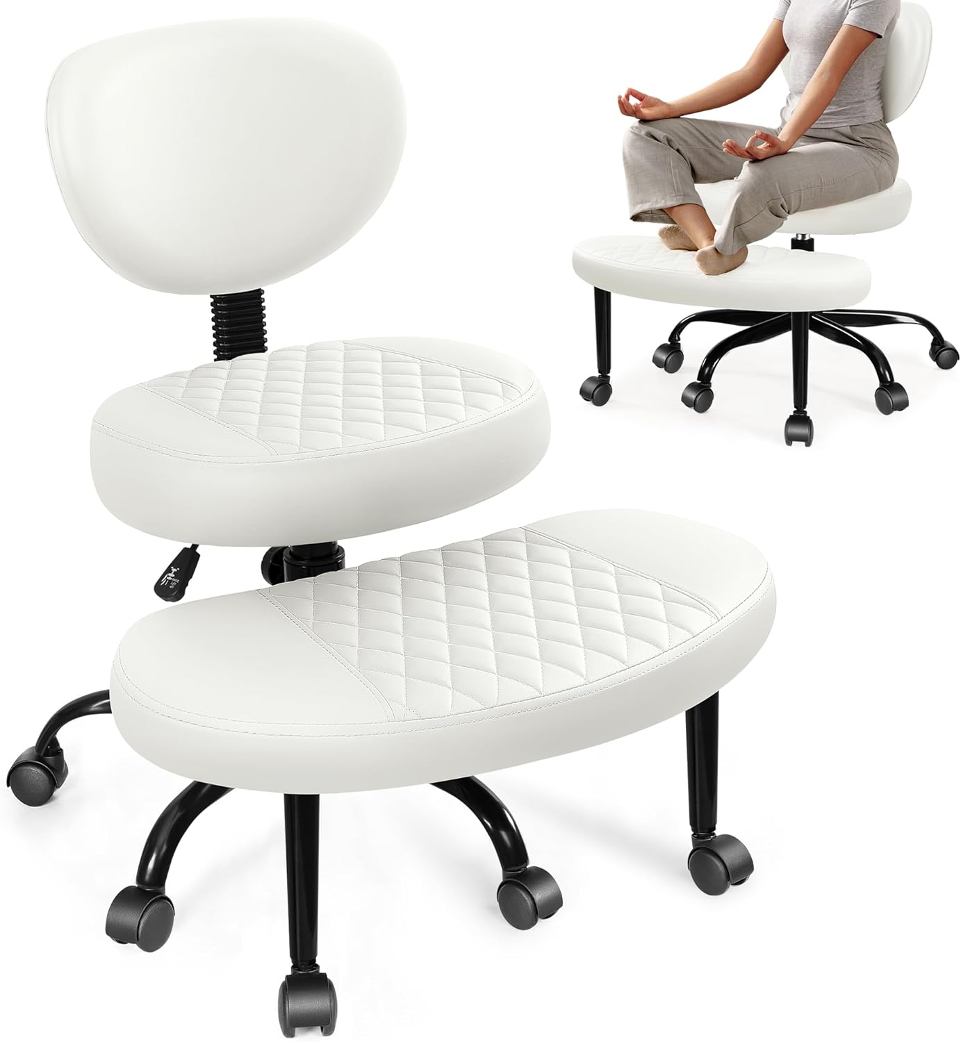 AtHope Ergonomic Cross Legged Office Chair with Wheels - Adjustable Height for Meditation, ADHD Desk & Yoga - Wide Criss Cross Design with Lumbar Support, Kneeling Chair - Black