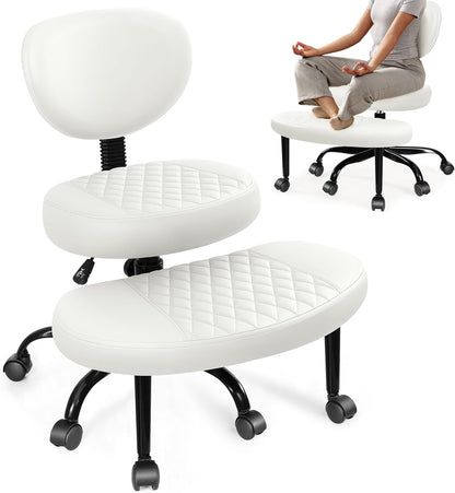 AtHope Ergonomic Cross Legged Office Chair with Wheels - Adjustable Height for Meditation, ADHD Desk & Yoga - Wide Criss Cross Design with Lumbar Support, Kneeling Chair - Black