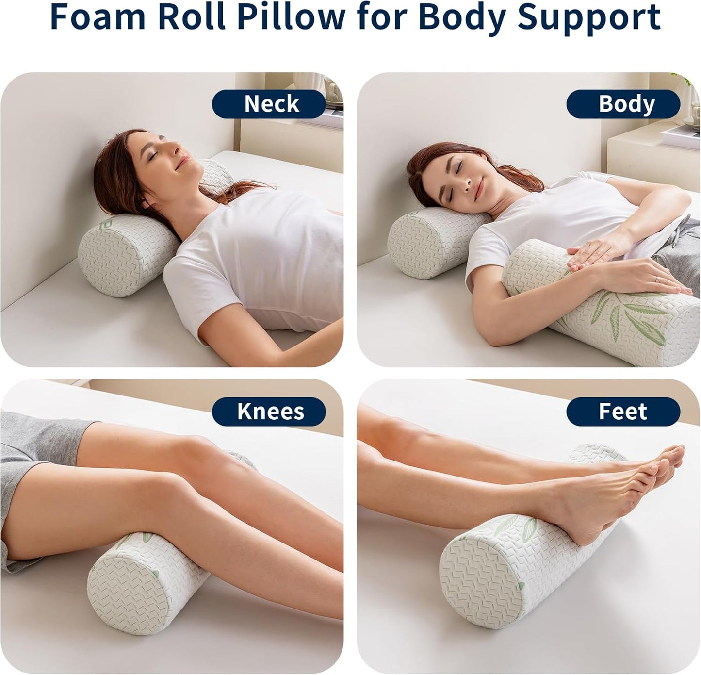Neck Roll Pillow for Neck Pain Relief - High Resilience Foam Round Bolster Pillow for Cervical Support with Removable Washable Cover for Sleeping, Travel Legs Back Yoga (17X6 inch)