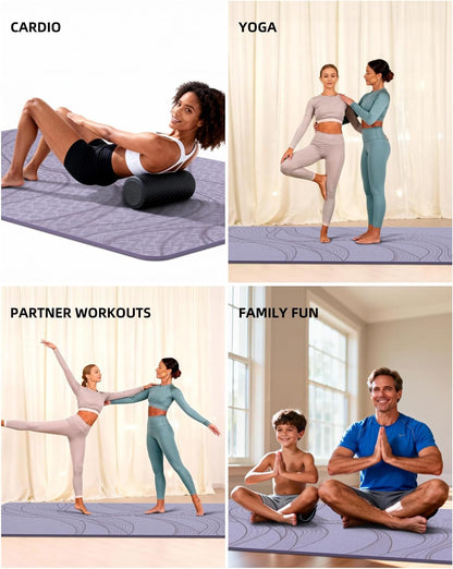 Large Yoga Mat (75.5"x47.6"x0.4"）Extra Wide & Thick 10mm, Non-Slip Exercise Mat, High-Density TPE Mat for Yoga Pilates & Home Gym Workouts