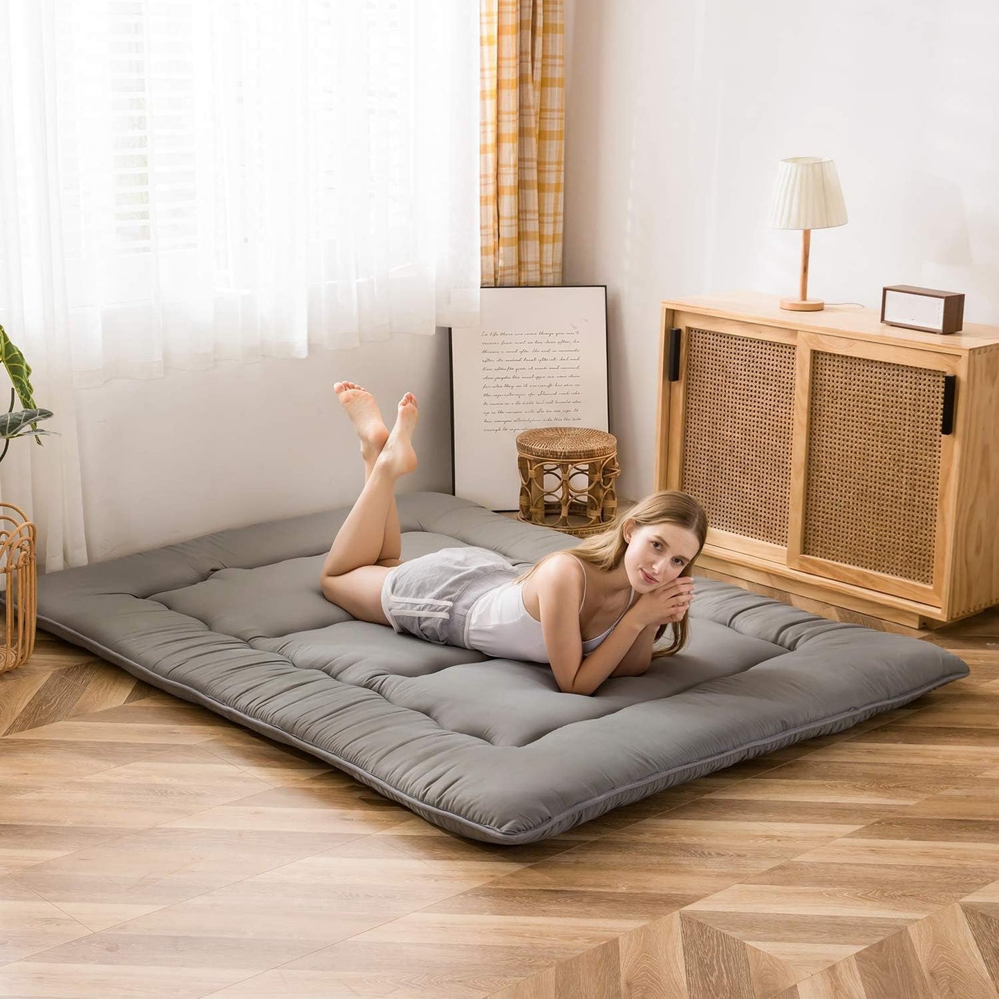 MAXYOYO Bohemian Retro Mattress Boho Floral Japanese Futon Mattress Tatami Floor Mat Foldable Portable Camping, Sleeping Pad, Lounger Couch Bed Full Size