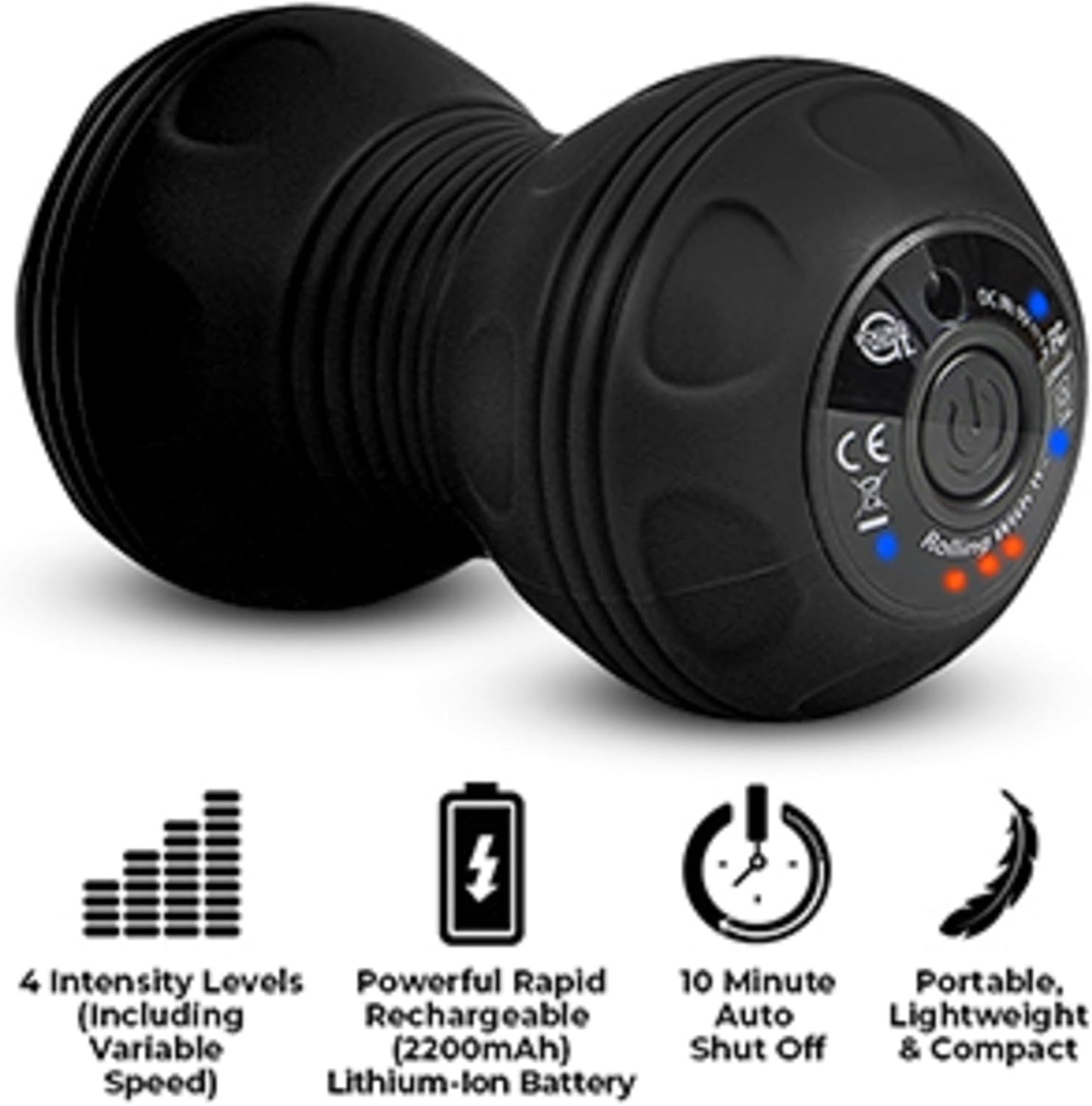 Rolling With It Vibrating Peanut Massage Ball - Deep Tissue Trigger Point Therapy, Myofascial Release - Handheld, Cordless - 4 Intensity Levels - Dual Lacrosse Ball Vibration Massager (Blue)