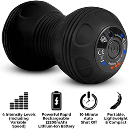 Rolling With It Vibrating Peanut Massage Ball - Deep Tissue Trigger Point Therapy, Myofascial Release - Handheld, Cordless - 4 Intensity Levels - Dual Lacrosse Ball Vibration Massager (Blue)