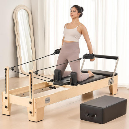 VEVOR Pilates Reformer, Reformer Pilates Machine with Cadillac Trapeze Table or Tower & Mat, Pilates Equipment for Home Workout and Studio, Includes Jump Board，Sitting Box
