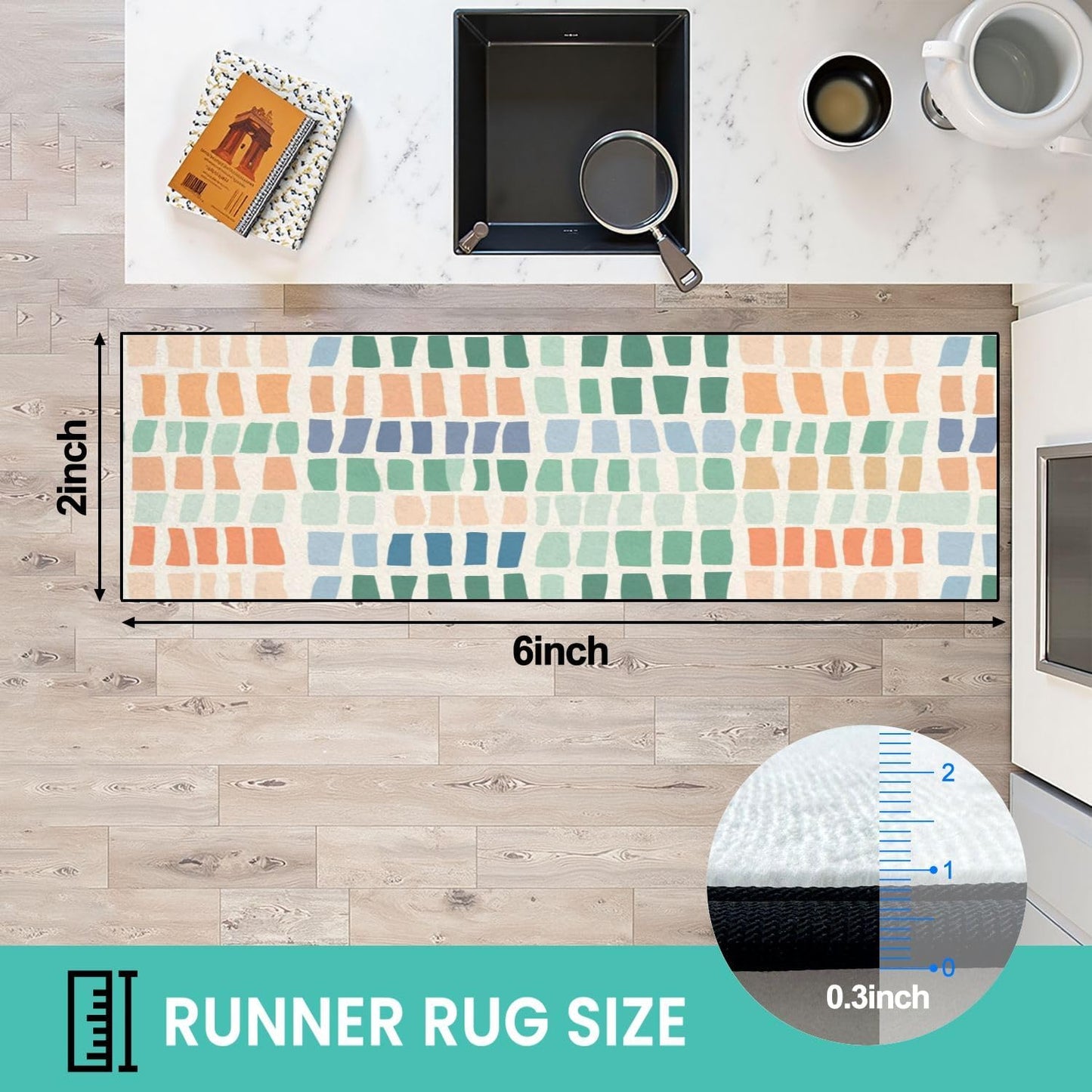 Runner Rug Washable 2x6 White Navy Blue Green Tartan Plaid Scottish Texture from Tartan Plaid Non-Slip Hallway Area Rug Indoor Outdoor Home Decor for Entryway Bathroom Kitchen Carpet Yoga Floor Mat