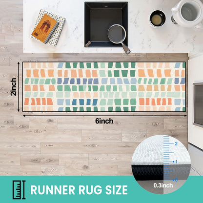 Runner Rug Washable 2x6 White Navy Blue Green Tartan Plaid Scottish Texture from Tartan Plaid Non-Slip Hallway Area Rug Indoor Outdoor Home Decor for Entryway Bathroom Kitchen Carpet Yoga Floor Mat