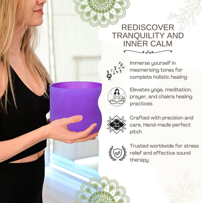 8 inch White C Note Root Chakra Quartz Crystal Singing Bowl, for Healing Mindfulness Meditation Yoga Sound Baths, with Rubber Mallet O-ring