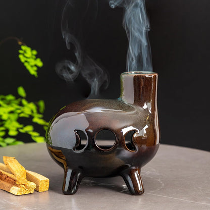 MOUGIGI Terracotta Palo Santo Holder - Modern Chiminea Incense Burner for Yoga, Meditation, and Energy Cleansing - Wood Sticks Dish, Sage Ash Catcher, Smudge Bowl, Cone Burner - Unique Meditation Gift