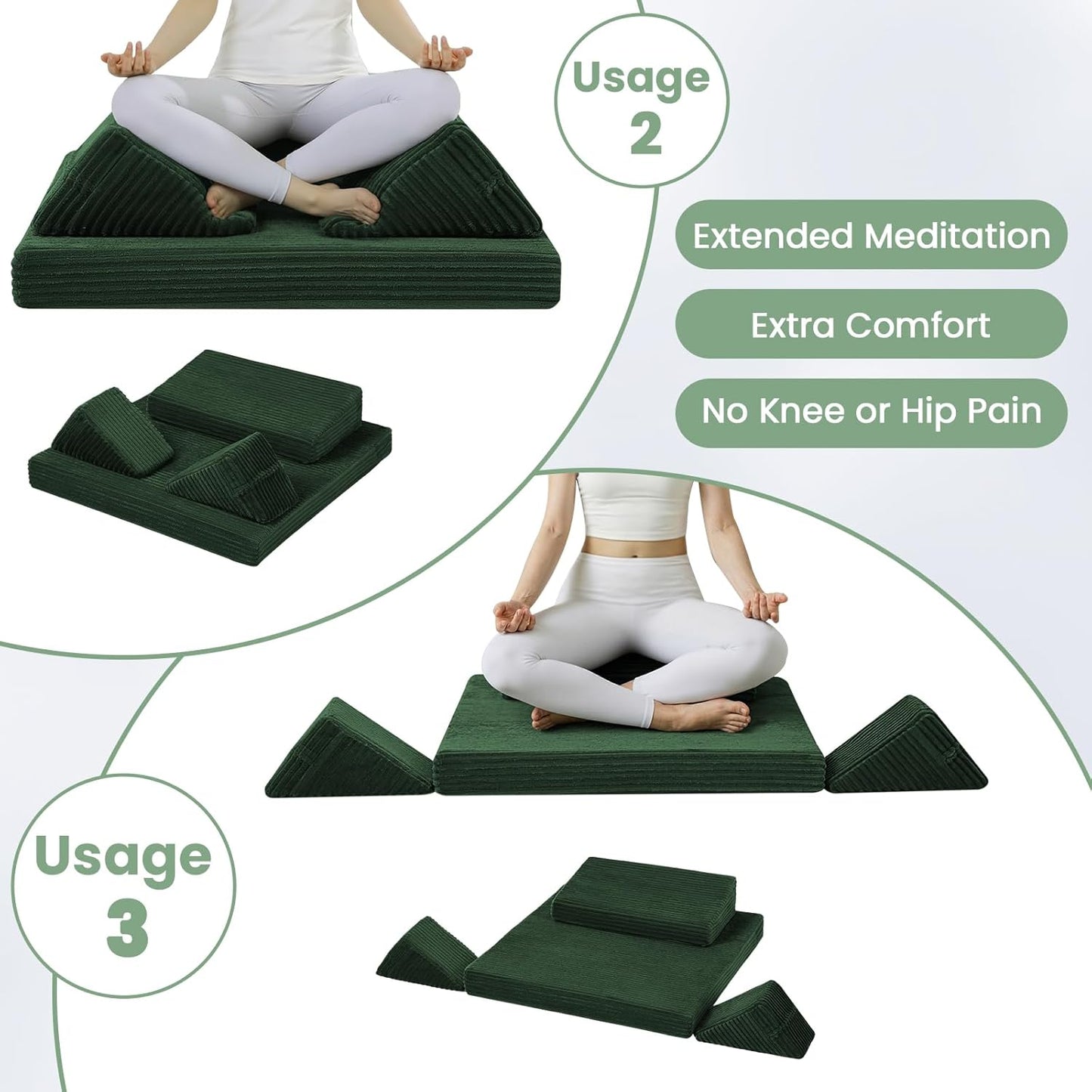 Meditation Cushion Set, Meditation Pillow for Sitting on Floor, Large Yoga Pillow with Knee Support, Washable Zafu Meditation Mat, 3 Shapes Floor Pillow for Adults, Dark Grey