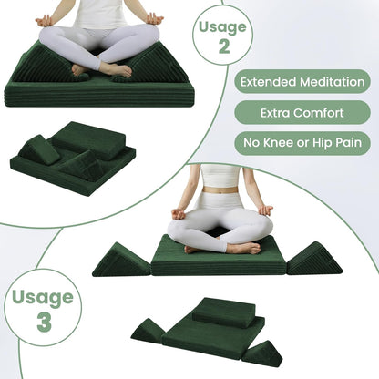 Meditation Cushion Set, Meditation Pillow for Sitting on Floor, Large Yoga Pillow with Knee Support, Washable Zafu Meditation Mat, 3 Shapes Floor Pillow for Adults, Dark Grey