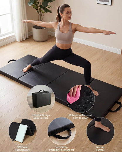 Gymnastics Mat, 6x2/3Ft 2 inches Thick 4-Fold Portable Home Gym Floor Pad for Yoga, Pilates, Aerobics & Martial Arts Training