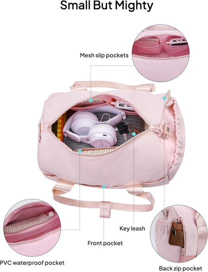 TOPEAST Small Gym Bag for Women, Mini Sports Yoga Bag Gym Tote Bag with Yoga Mat Holder, Small Sports Duffle Bag with Water Bottle Pocket & Wet Pocket for Travel Dance Workout, Black