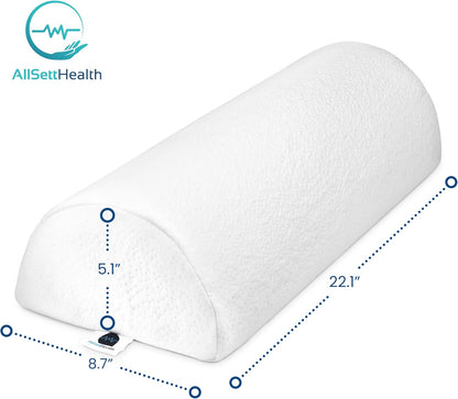 AllSett Health Half Moon Bolster Pillow for Legs, Back and Head (2 Pack) Semi Roll for Ankle and Foot Comfort with White Cotton Machine Washable Cover | Premium Memory Foam | 2 Pillow System