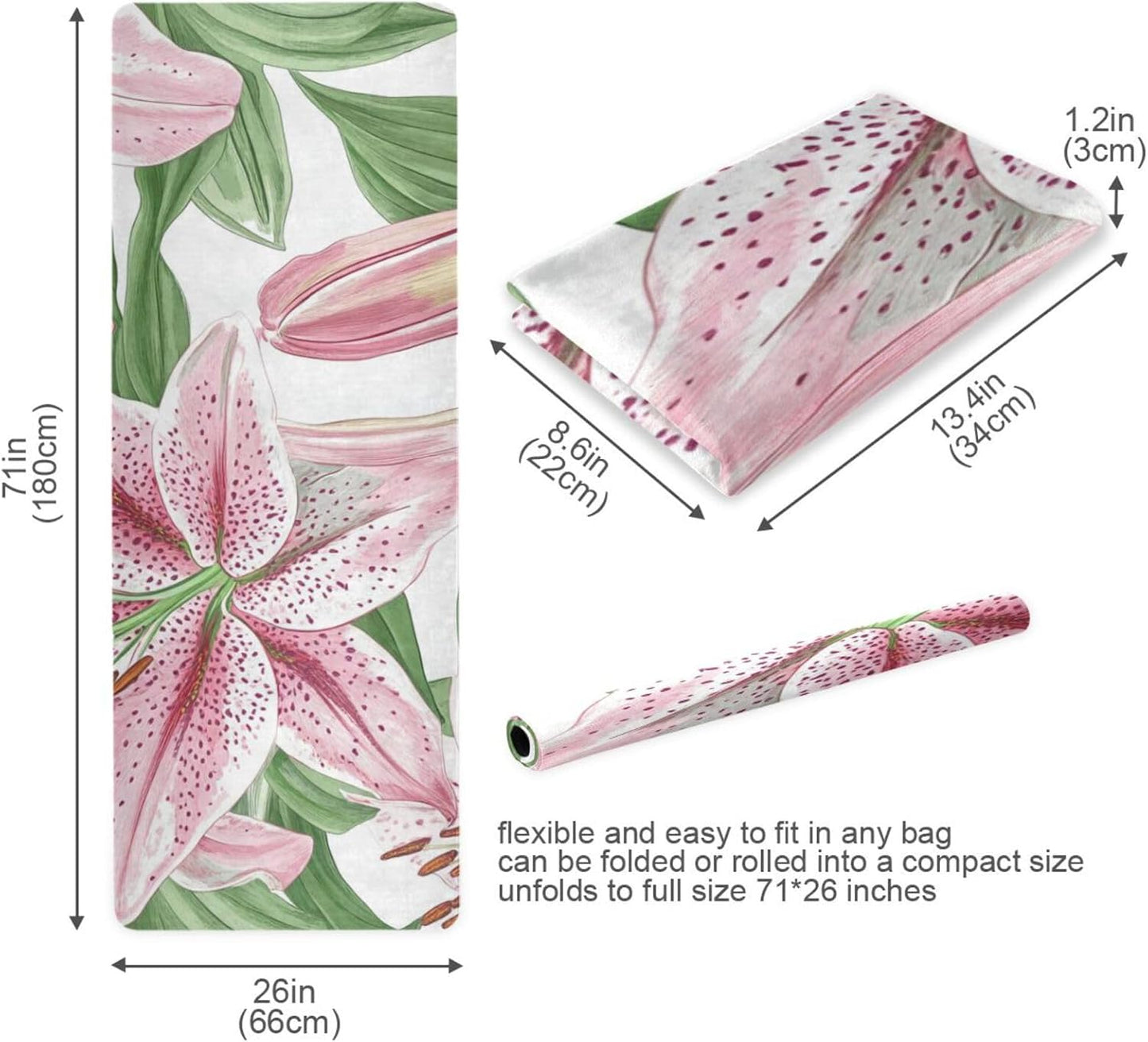 Guyana Regia Lily Beauty Summer Flower printed yoga and pilates mat natural rubber non slip,Thick 1 mm with bags tapete para ejercicio 71x26 inches For hot yoga