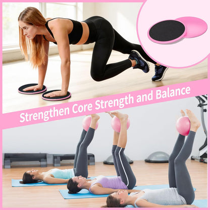 DICYWUDI Pilates Essentials Kit for Home Women, Pilates Equipment for Workouts, 6 Fabric Resistance Bands, 12 Inch Magic Circle Yoga Ring, Mini Exercise Ball, Great Exercise Equipment