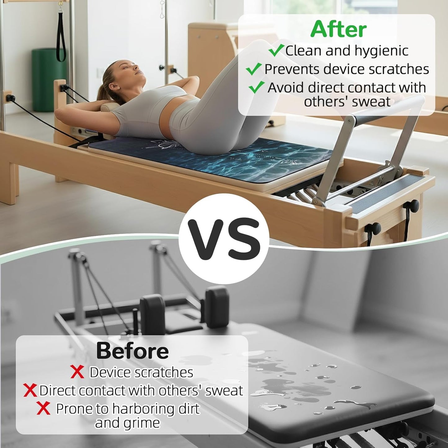 Non Slip Pilates Reformer Mat, Soft Fleece Surface Pilates Towel Mat, Pilates Mat with Multiple Equipment, Lightweight and Foldable, Wicking and Quick Drying for Yoga, Fitness
