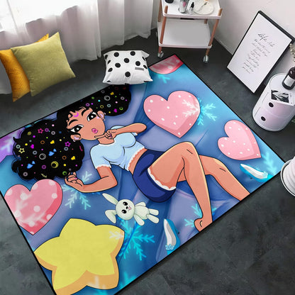 Black Girl Area Rug for Bedroom African Black Girls Floor Rugs for Living Room Playroom Cartoon Art Home Decor Soft Yoga Mats for Women Afro Purple 47" x 31" (2.7 x 3 Feet)