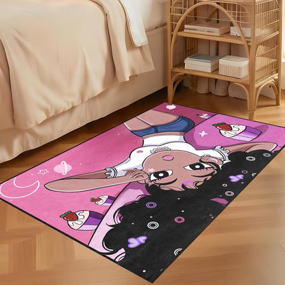 Black Girl Area Rug for Bedroom African Black Girls Floor Rugs for Living Room Playroom Cartoon Art Home Decor Soft Yoga Mats for Women Afro Purple 47" x 31" (2.7 x 3 Feet)