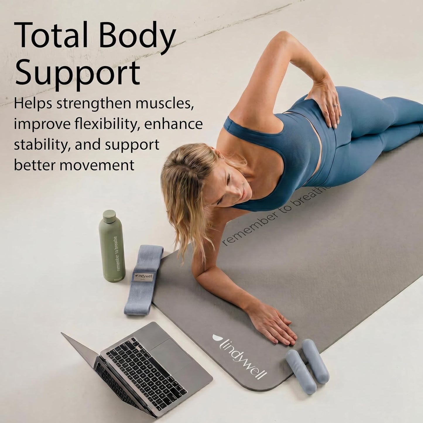 Lindywell Pilates Yoga Workout Mat Non Slip 6mm, 8mm, 10mm Thick - 6ft x 26in