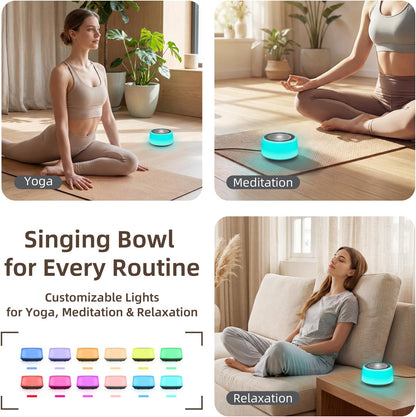 Kipcush Automatic Tibetan Singing Bowl Sound Machine – 11 Healing Tones, Touch Control Night Light, Smart Timer & Memory, Plug-in Sound Therapy Device for Yoga, Meditation, Sleep & Stress Relief