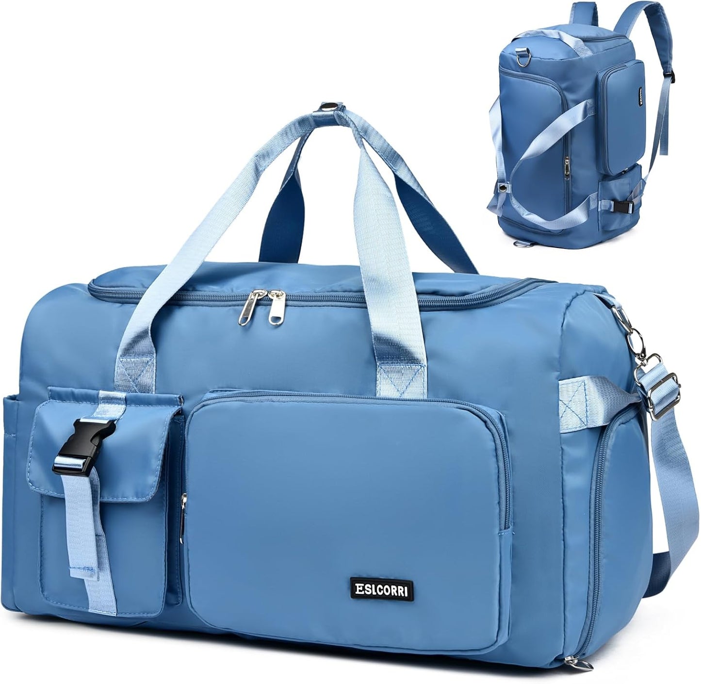 Eslcorri Gym Duffle Bag for Women Men, Sports Backpack with Wet & Shoe Compartment, Fitness Overnight Weekender Bag for Yoga, Swim, Travel (Style B, GreenPink)