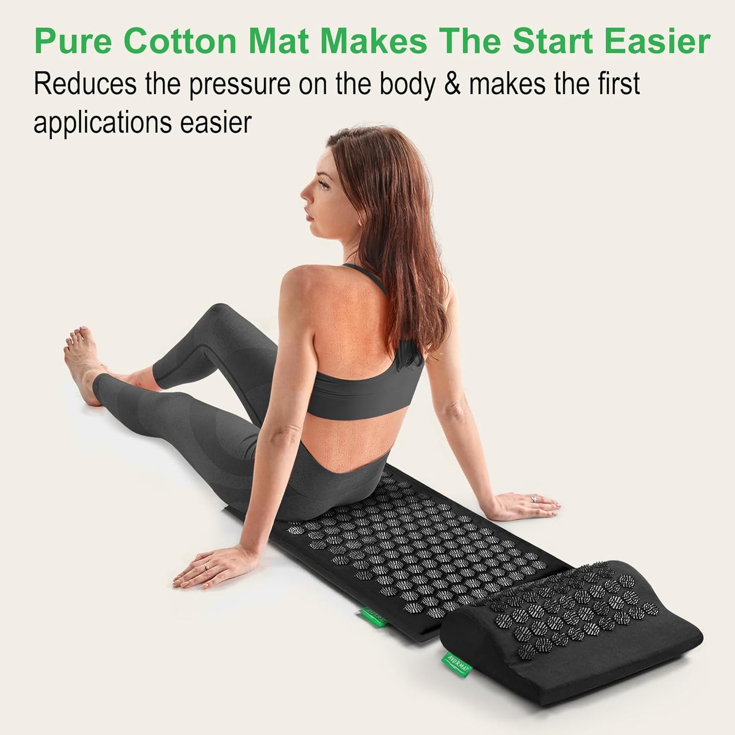 Acupressure Mat and Pillow Set - Full Body Pro Kit for Stress Relief, Muscle Relaxation & Pain Relief - Natural Eco-Friendly Linen & Coconut Fiber Mat - Includes Carrying Bag (Black)