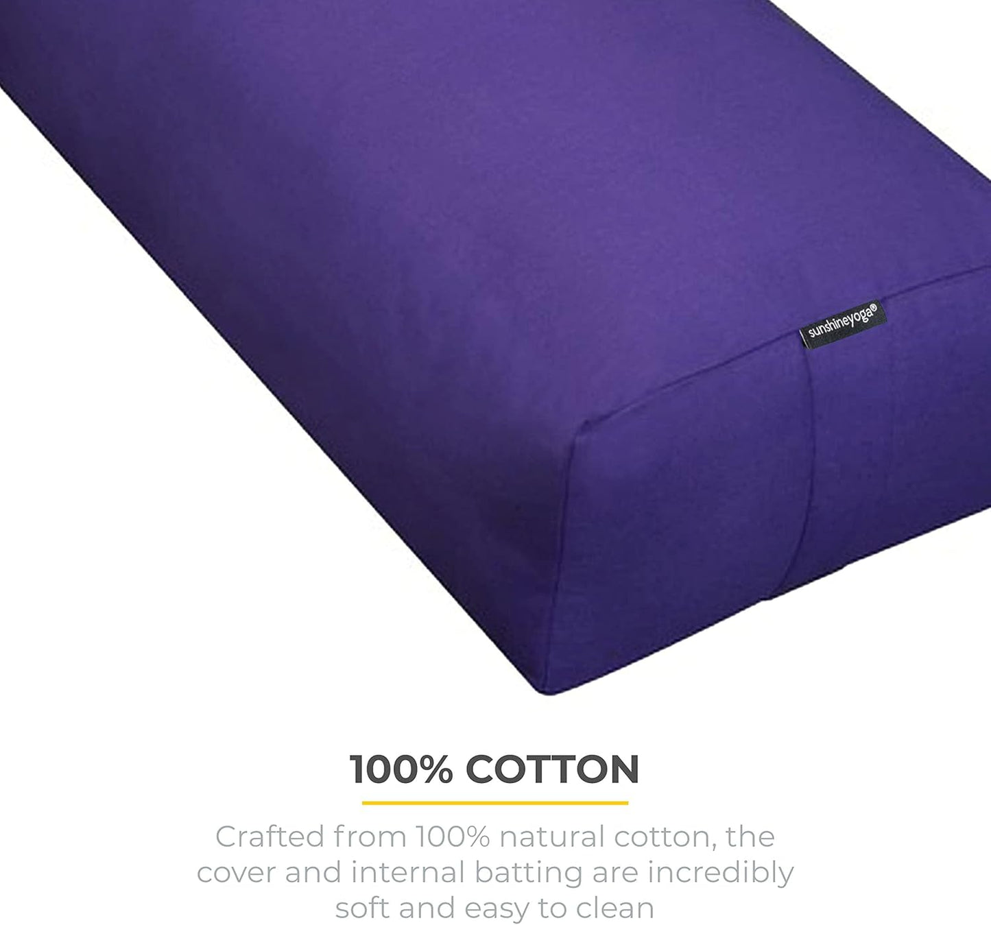 Extra Firm Large Yoga Bolster, 24" x 12" x 6" Cinched OR Zippered Yoga Pillow, Rectangular Cotton Cushion With Removable Cover for Studios, 1 Pack or 2 Pack