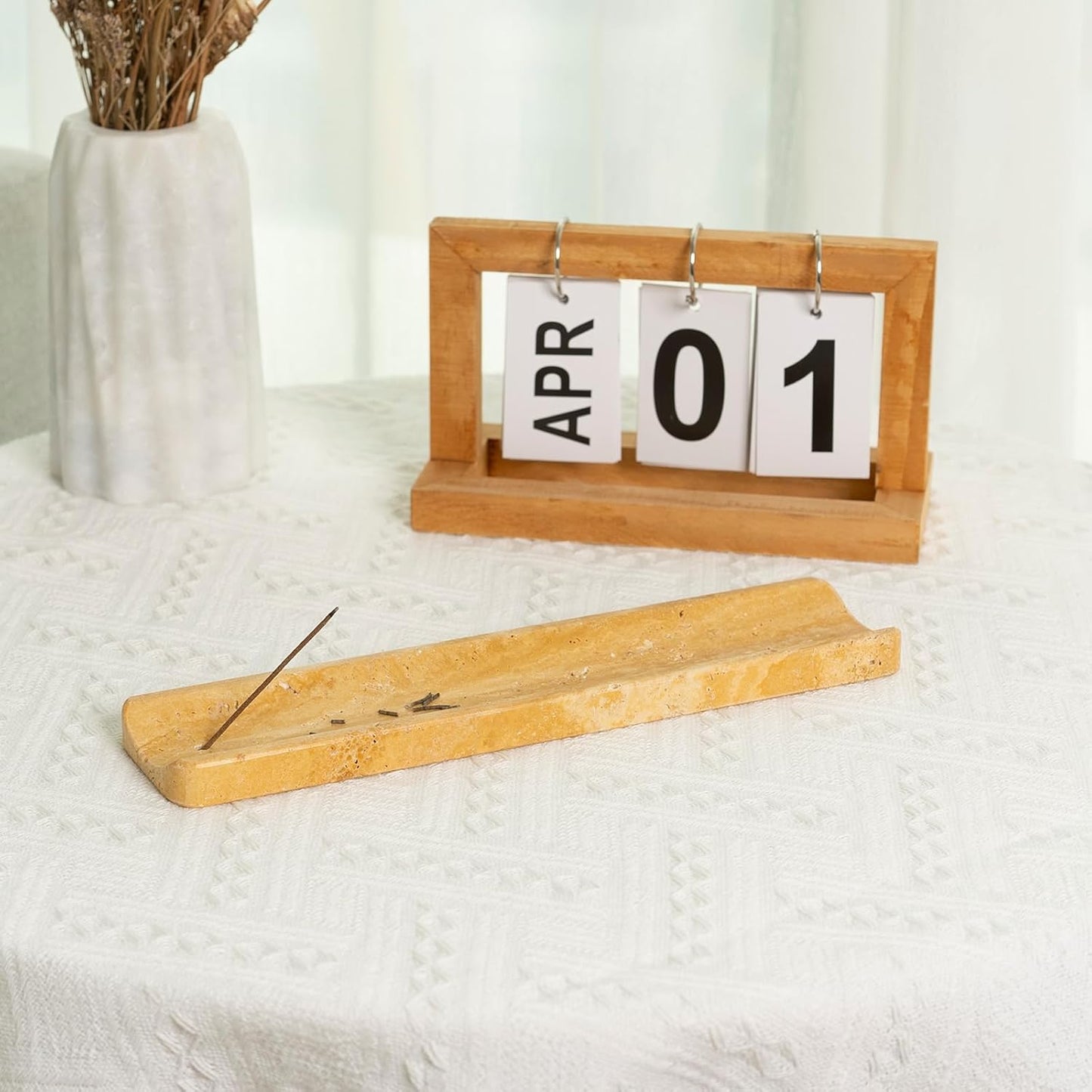 Koville Marble Incense Holder, Incense Holder for Sticks, Incense Sticks Holder Ash Catcher for Meditation Yoga SPA, Natural Stone Incense Burner, Home Table Decor (Green)