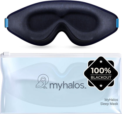 MyHalos® Sleep Mask – 3D Blackout Eye Mask for Women & Men, Side Sleepers, Zero Pressure Memory Foam Eyelash Friendly, Breathable,Award-Winning Sleep Aid for Travel (Black, 1 Count (Pack of 1)