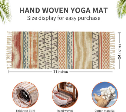 Cifupy Handmade Organic Yoga Mat made with Organic Cotton Yoga Mat - Non Slip Hand-Woven Foldable Yoga Rug Provides Excellent Comfort, Traction & Support for Indoor & Outdoor Use - 24 x 72 Inches