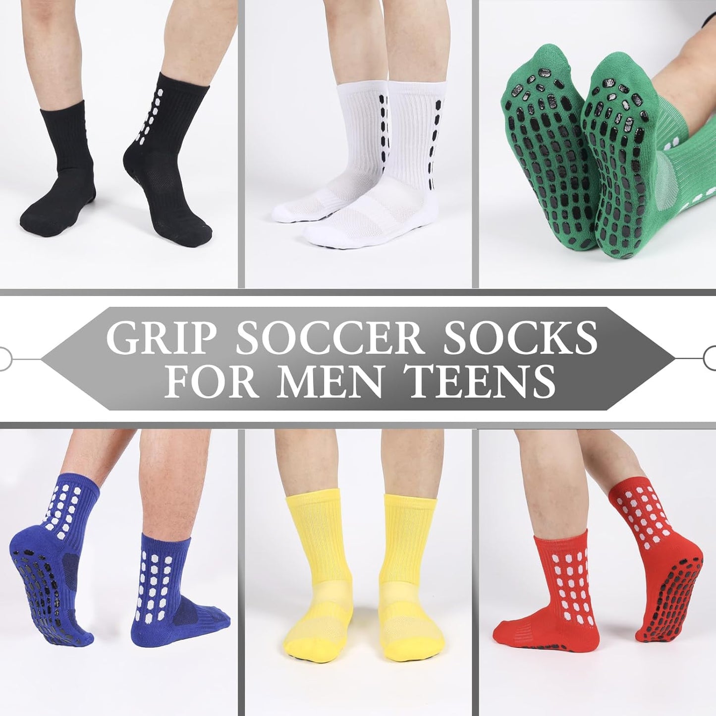 Barrlves 6 Pairs Grip Soccer Socks Colorful Non Slip Sports Football Basketball Hospital Yoga Socks for Men Women