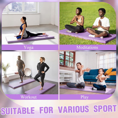 Lyrow 2 Inch 72"x24" Thick Foldable Yoga Mat with Carry Strap, Non-slip Portable Foam Gym Mat for Yoga, Pilates and Stretching
