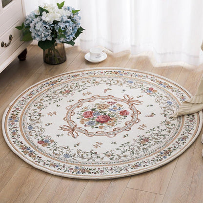 UKELER Royal Jacquard Floral Rose Rug Soft Yoga Mat Rustic Shabby Home Decorative Floor Rugs Round 3'x3'