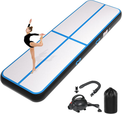 Inflatable Air Gymnastics Tumbling Mat 6ft 10ft 13ft 16ft 20ft, Air Tumble Track Mat 4/8 inches Thickness with Electric Air Pump for Home Use Training Cheerleading Yoga Water Beach Park