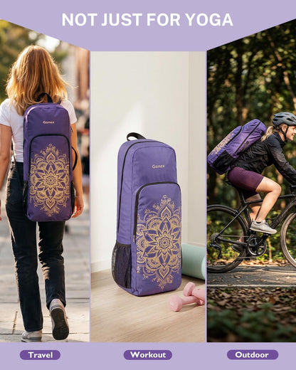 Gonex Yoga Mat Bag, 2 Carry Ways Yoga Backpack with Wet Compartment Metal Zippers for Women Men, Large Capacity Yoga Mat Carrier for Yoga, Gym, Travel