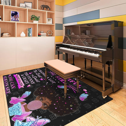 Black Girl Area Rug for Bedroom African Black Girls Floor Rugs for Living Room Playroom Cartoon Art Home Decor Soft Yoga Mats for Women Afro Purple 47" x 31" (2.7 x 3 Feet)