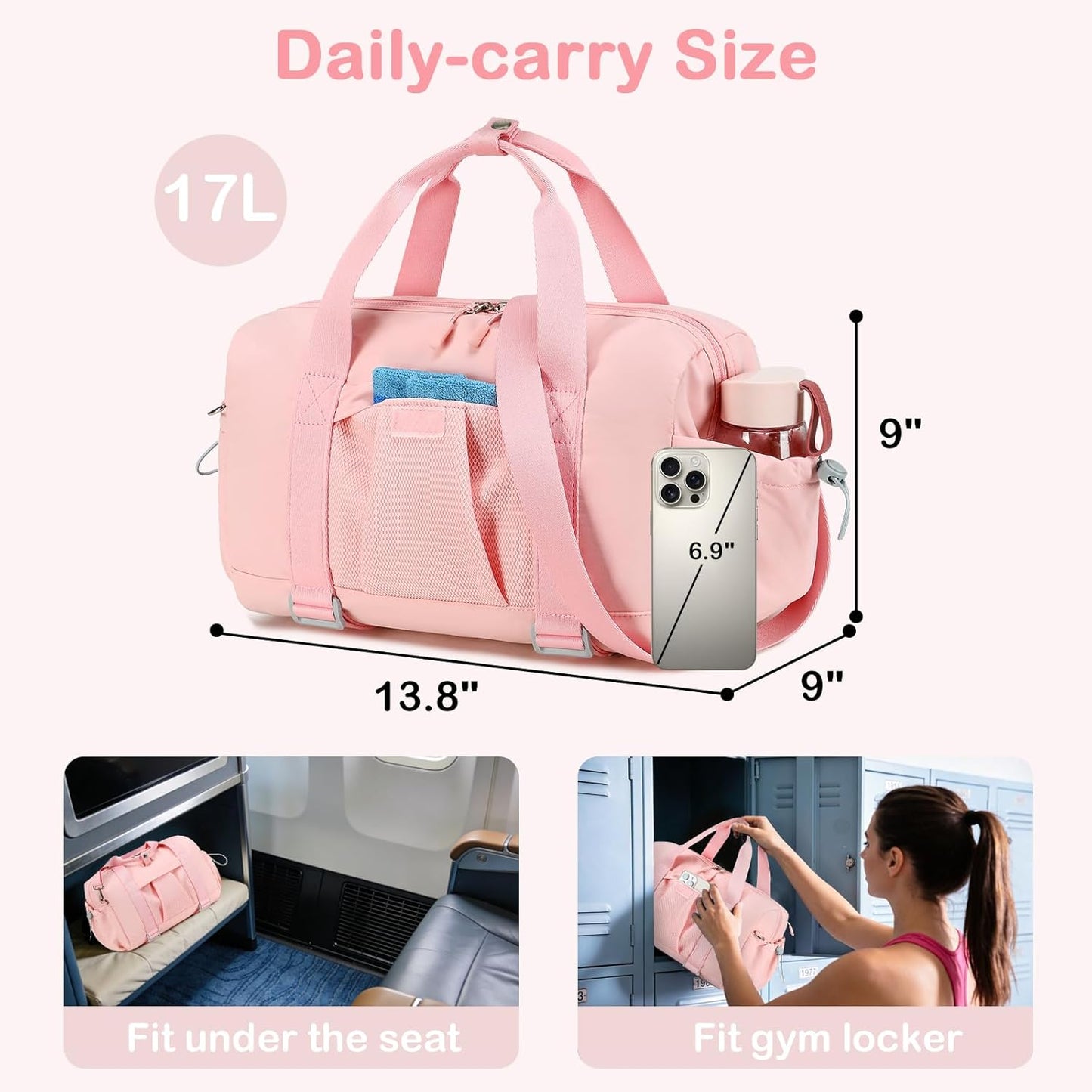 LEDAOU Small Gym Bag for Women, Mini Duffle Bag with Yoga Mat Holder Lightweight Carry On Sports Bag with Separate Shoe Pocket and Wet Pocket Duffel Bags Dance Yoga Workout Bag (Pink)