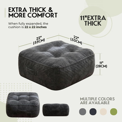 11" Thick Washable Floor Pillow for Adults, Yoga & Meditation Cushion with Handle, Square Large Pillows Seating with Removable Tufted Corduroy Cover for Tatami Living Room Board Games, Blind Shape