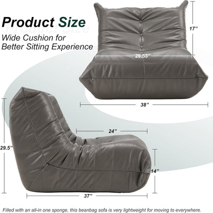 Hobestluk Giant Bean Bag Chair Lazy Floor Sofa, Memory Foam Fireside Sofa for Adults, Big Beanbag Faux Leather Armless Chair for Living Room Bedroom Dorm Office (Brown, Single)