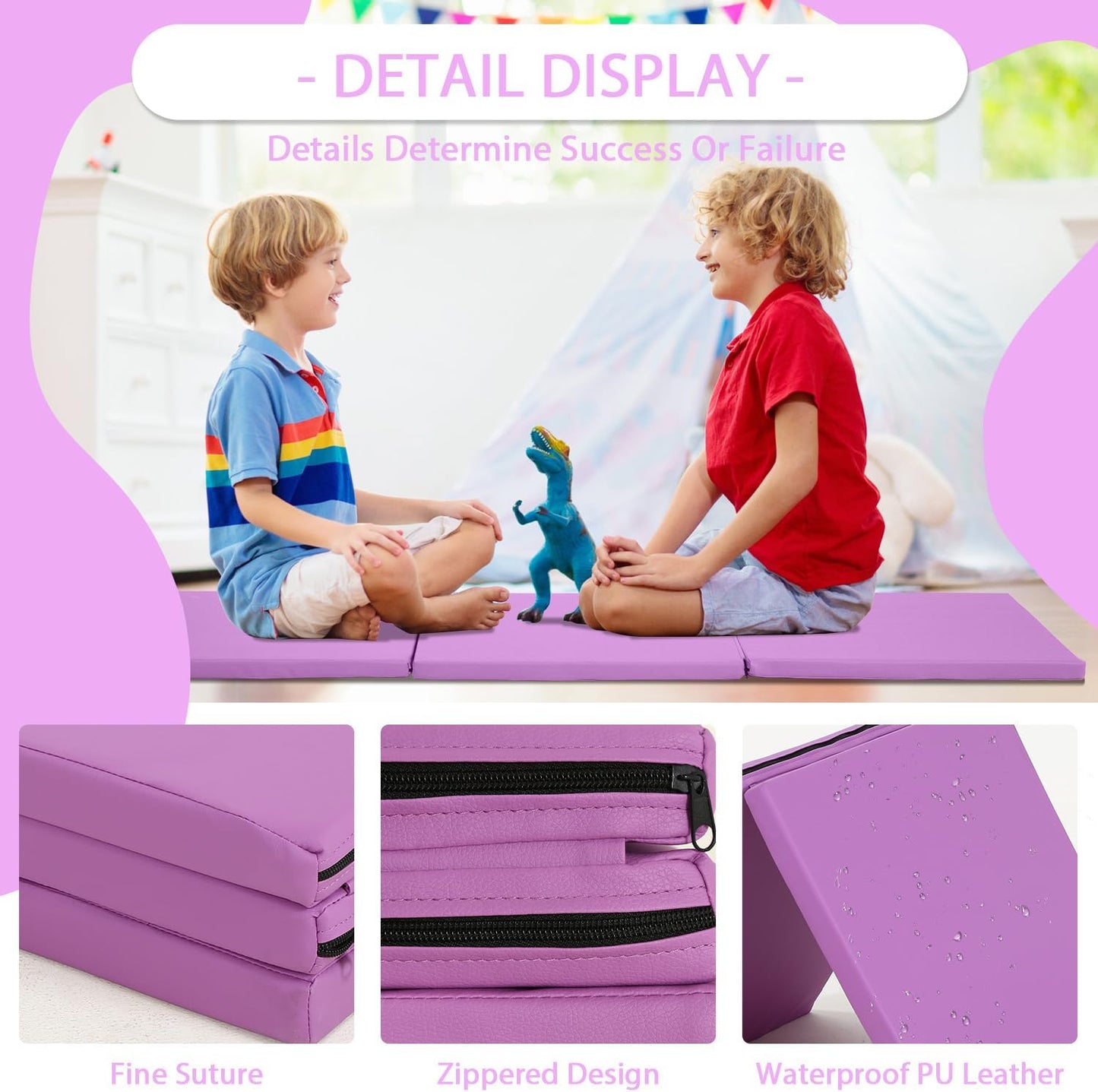 Gymnastics Mat for Tumbling, Folding Tumbling Mat Exercise Mat Gym Mat Tumbling Mats for Kids, Adults, PU Leather Yoga Mat with Carrying Handles