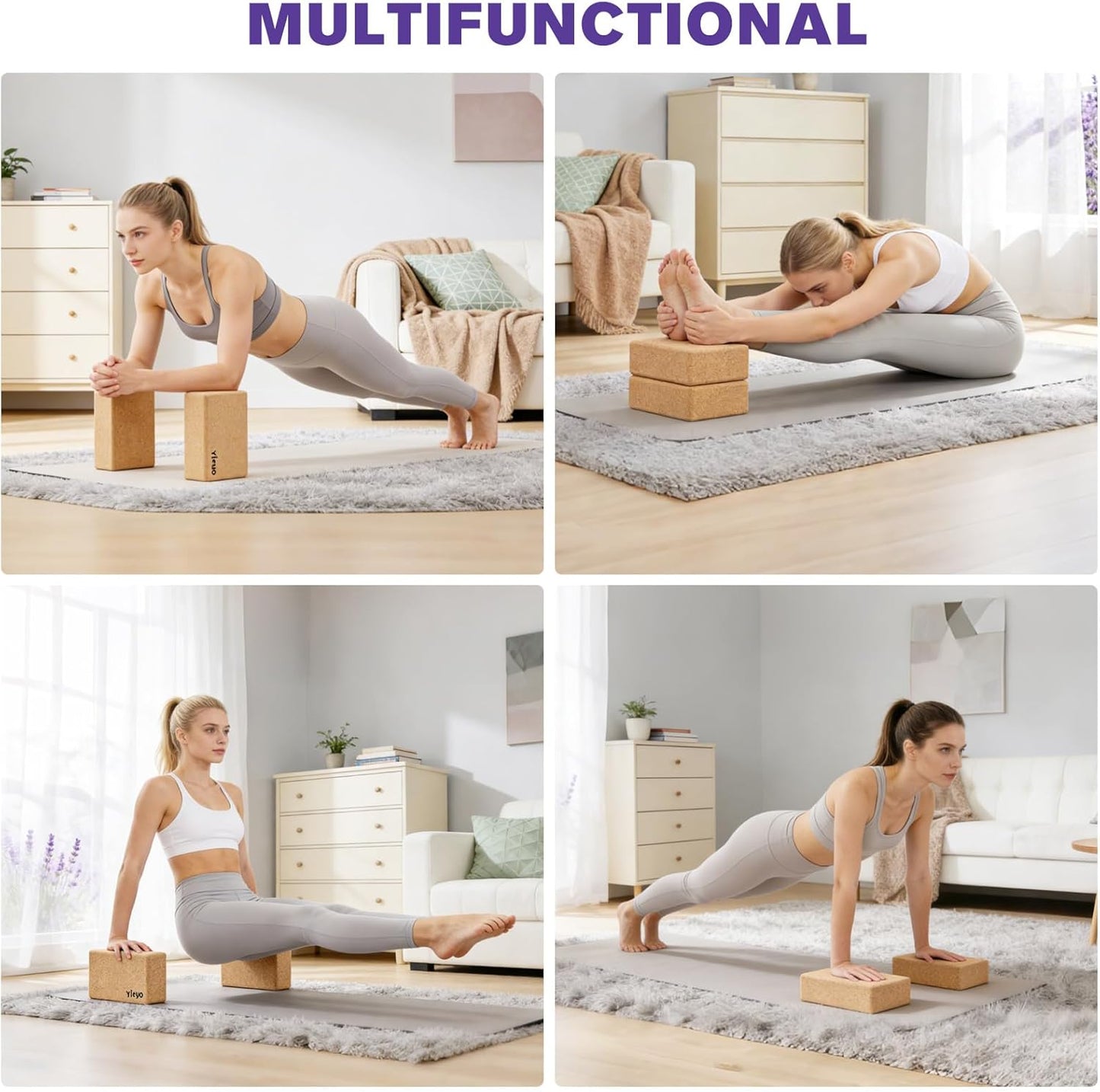 YIGUO 2 Pack Cork Yoga Blocks | Natural Eco-Friendly High Density Non-Slip Yoga Blocks for Women & Men | 9x6x3 Inches for Yoga, Pilates, Stretching