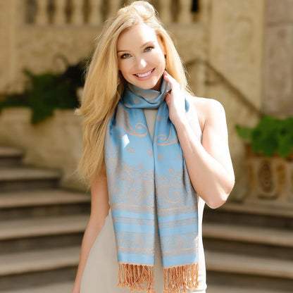 Ciormis Two Tone Silky Paisley Pashmina Shawl Scarf,Soft Women's Rave Jacquard Pashminas Wrap Scarves
