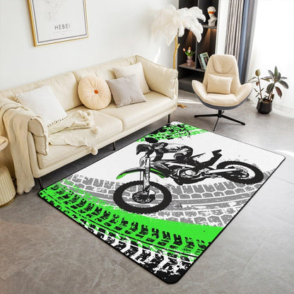 Feelyou Dirt Bike Area Rug 3x5 Kids Extreme Sports Green Honeycomb Living Room Rugs for Bedroom Boys Girls Teens Racing Motocross Rider Decorative Carpet Rug Non-Slip Motorcycle Indoor Floor Mat
