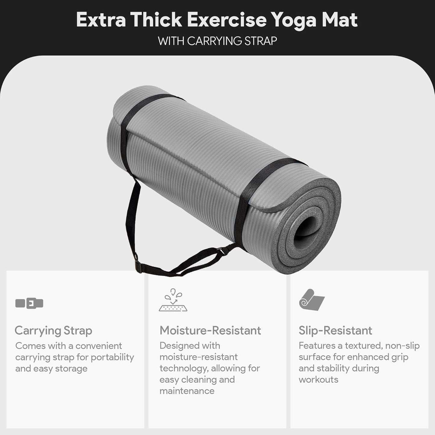 BalanceFrom Yoga Mat, 1-Inch Extra Thick High Density Exercise Mat, Anti-Tear Exercise Yoga Mat with Carrying Strap, Suitable for Various Yoga Exercises, Multiple Colors