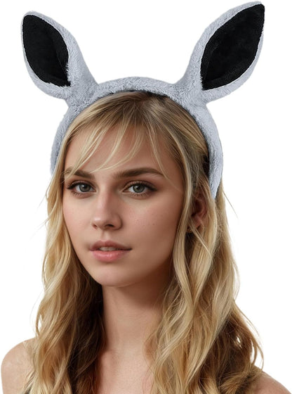 IPENNY 2 Pcs Womens Plush Animal Ears & Horns Headband Halloween Costume Hairbands Cartoon Headbands for Cosplay Makeup, Yoga