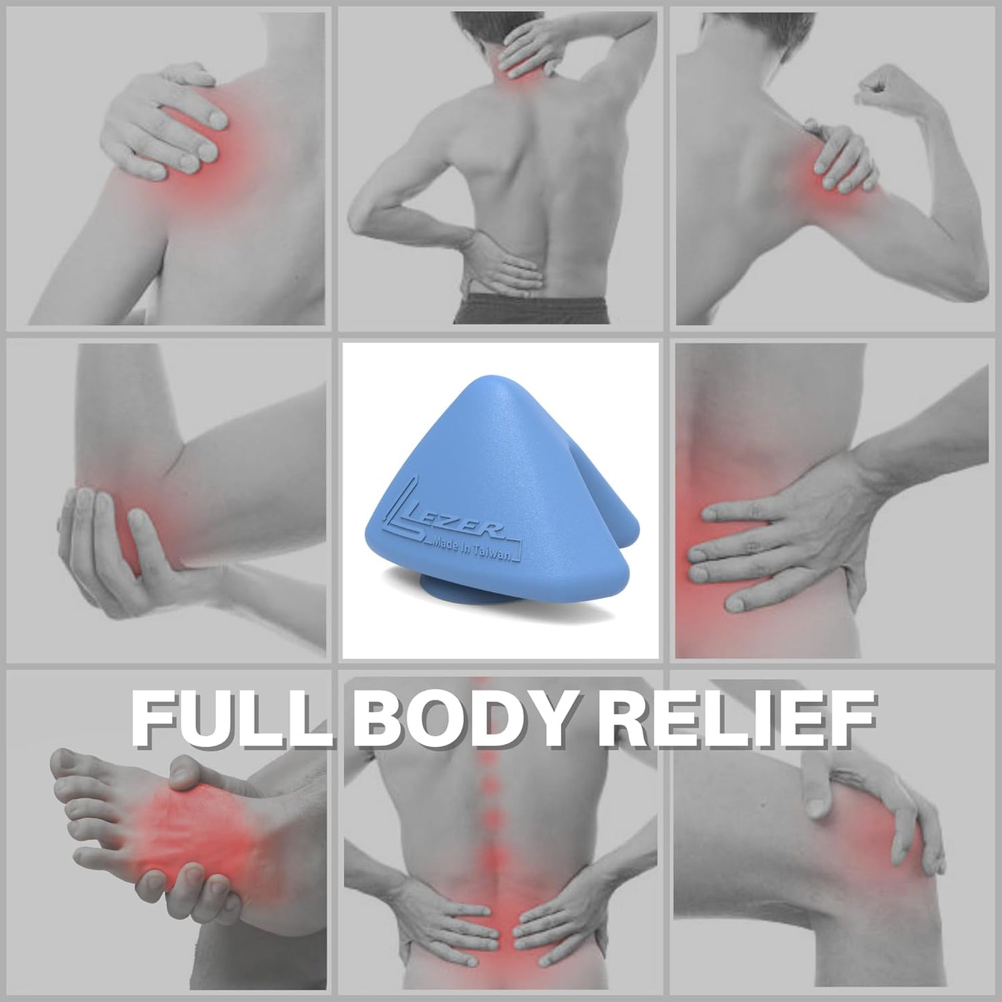 LEZER Trigger Massage Point, Manual Massage Ball, Muscle Knots Relief Tool, Myofascial Release, Physical Therapy, Deep Tissue Back Massage, Plantar Fasciitis, 2.9 in x 2.1 in (Blue)