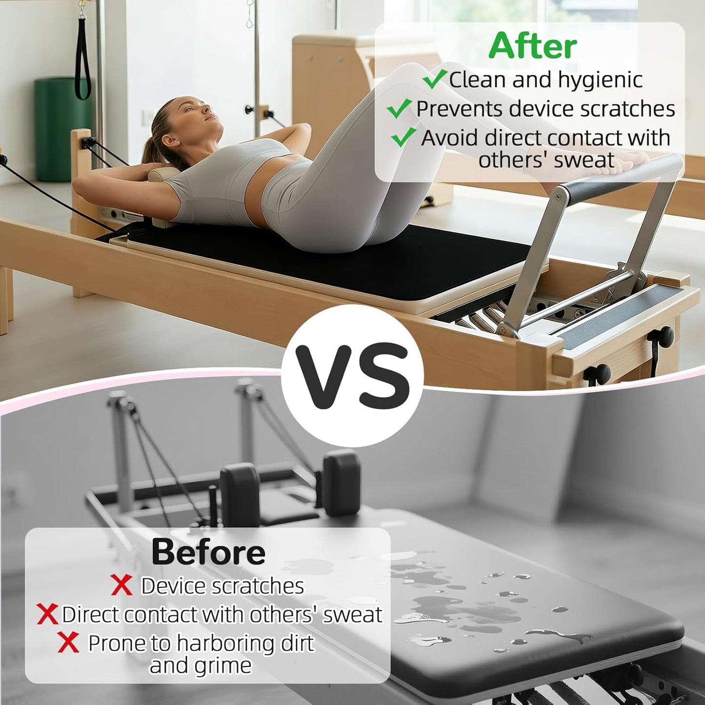 Non Slip Pilates Reformer Mat, Soft Fleece Surface Pilates Towel Mat, Pilates Mat with Multiple Equipment, Lightweight and Foldable, Wicking and Quick Drying for Yoga, Fitness