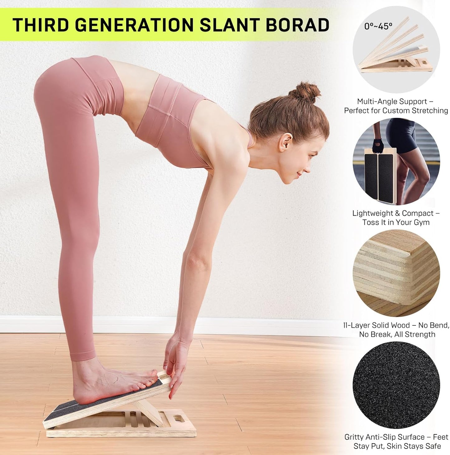 Wooden Slant Board for Calf Stretching – Adjustable Incline Board for Squats, Ankle & Achilles Stretch, Physical Therapy Foot Stretcher, Non-Slip Wedge for Knees Over Toes, Balance & Mobility Training